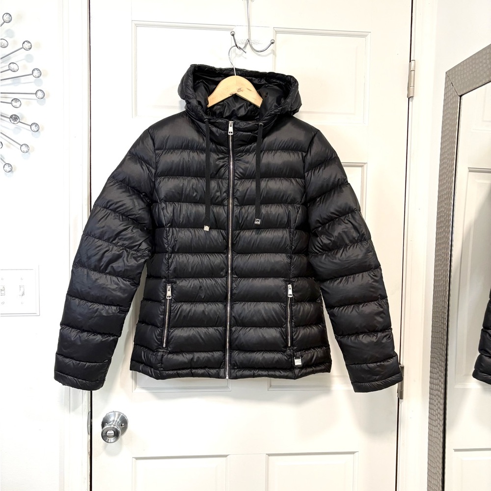 Andrew Marc Women’s Black Puffer Jacket Coat Premium Duck Down Hooded Gorpcore M
